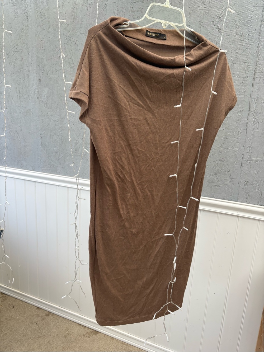 Supertrash Brown Midi Cowl-Neck Dress